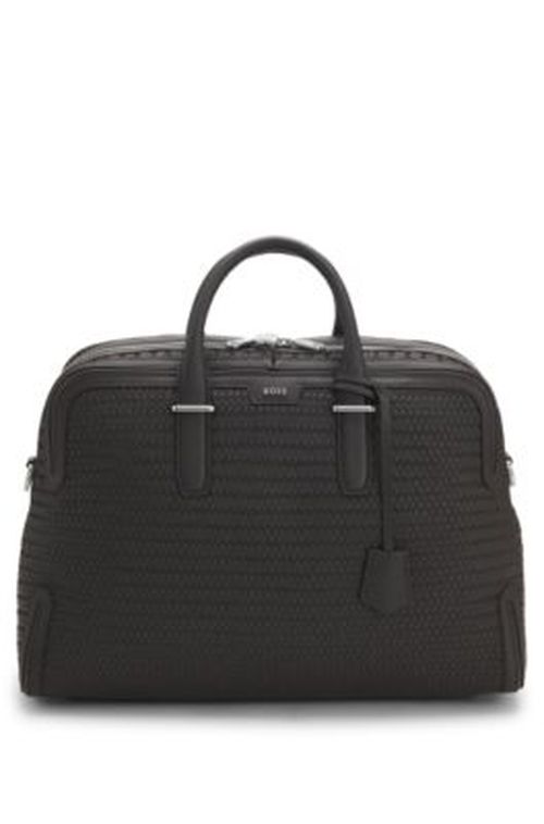 BOSS Woven-leather holdall with silver-tone logo - Dark Brown Men's Business Bag