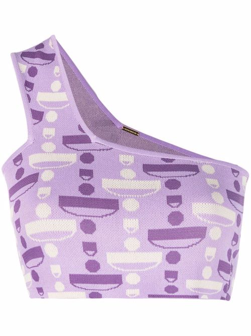 One-shoulder cropped pattern top - Purple
