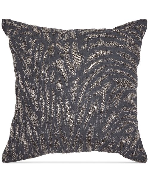 "Home Moonscape Charcoal Beaded 18"" Square Decorative Pillow - Charcoal"