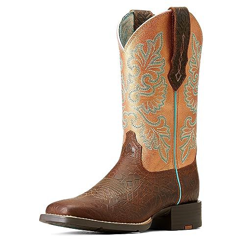 ARIAT Women's Round Up Wide Square Toe StretchFit Western Boot - Toasted Blanket Emboss/Copper Glow