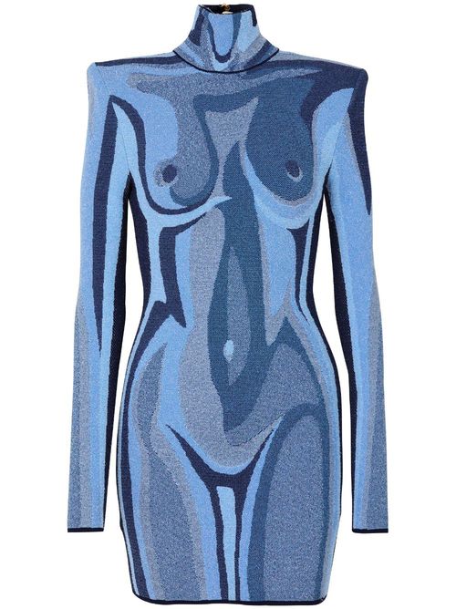 Knitted mini dress - Blue