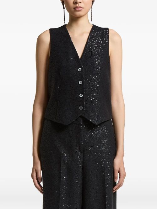 Sequin-Embellished Vest — Black