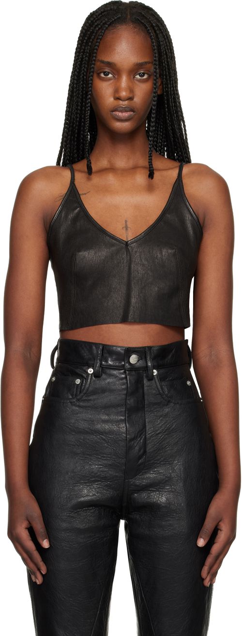 Black Temple Stretch Lamb Leather Top