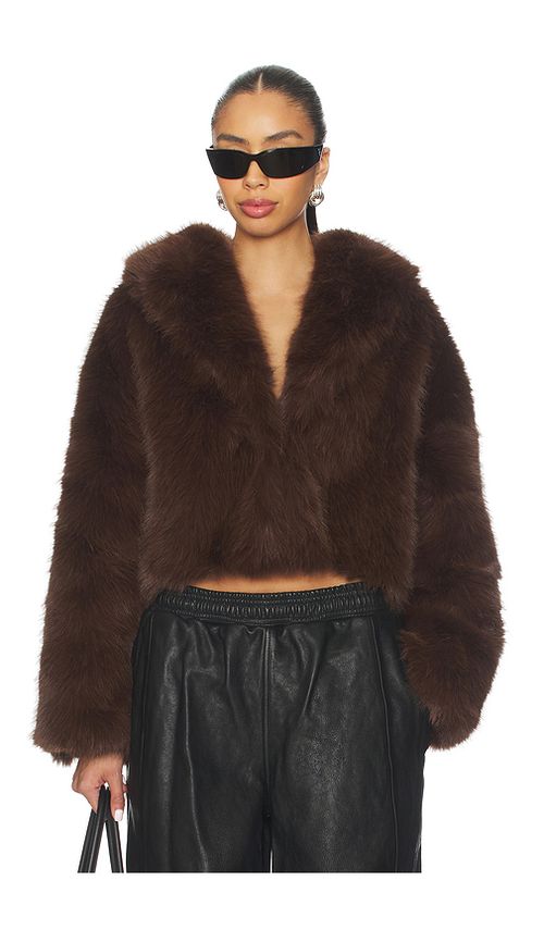 LIONESS Madame Faux Fur Jacket in Chocolate. XXS also in L, M, S, XL