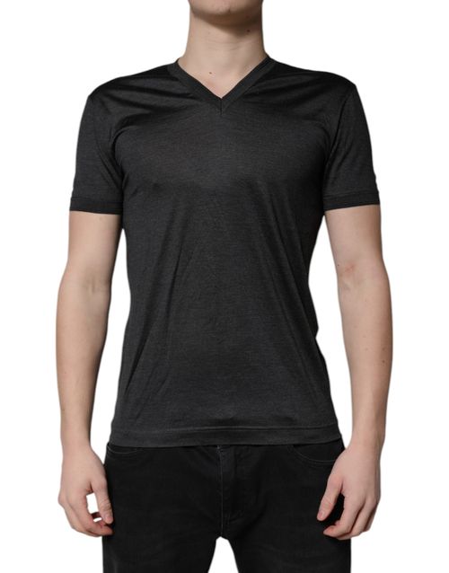 Silk V-Neck T-Shirt — Gray