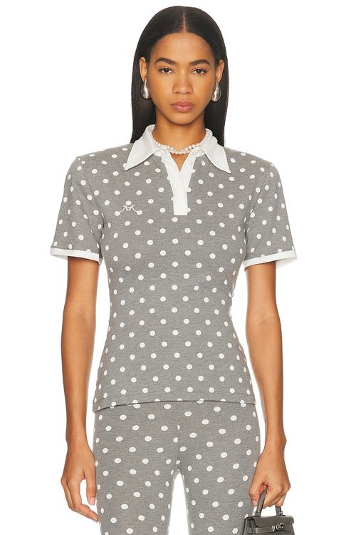 Rowen Rose Short Sleeve Polo Top in Grey Polka Dots - Grey. 36 also
