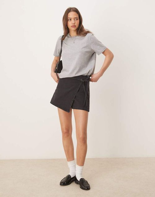 ASOS DESIGN denim wrap skort in black