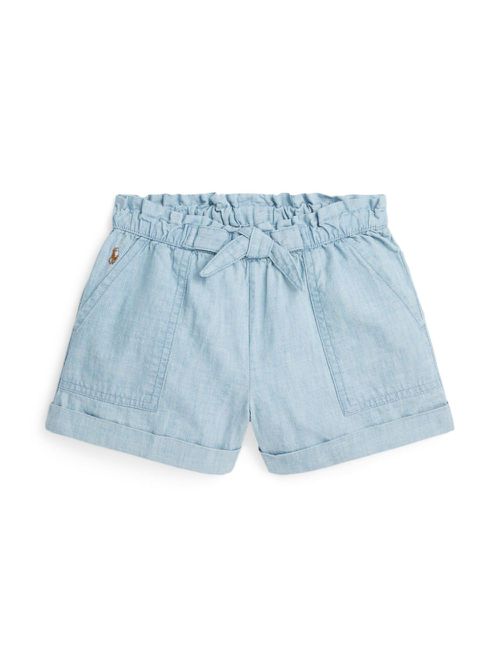 Belted chambray cotton shorts - Blue