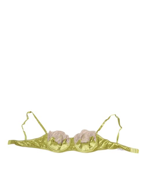 Silk Satin Lace Padded Balconnet Bra — Green