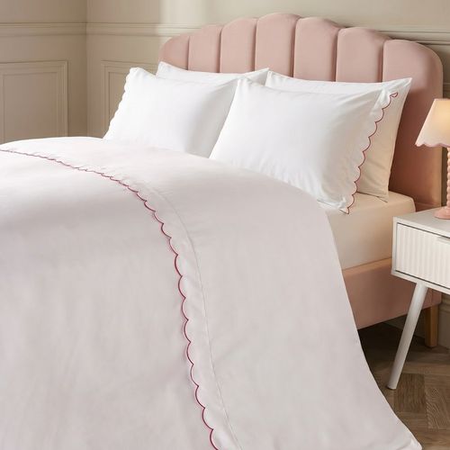 OHS Scallop Edge Contrast Duvet Cover Set, White/Hot Pink - Double