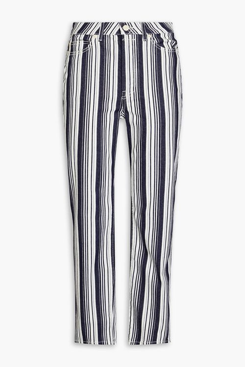 Cropped striped high-rise skinny jeans