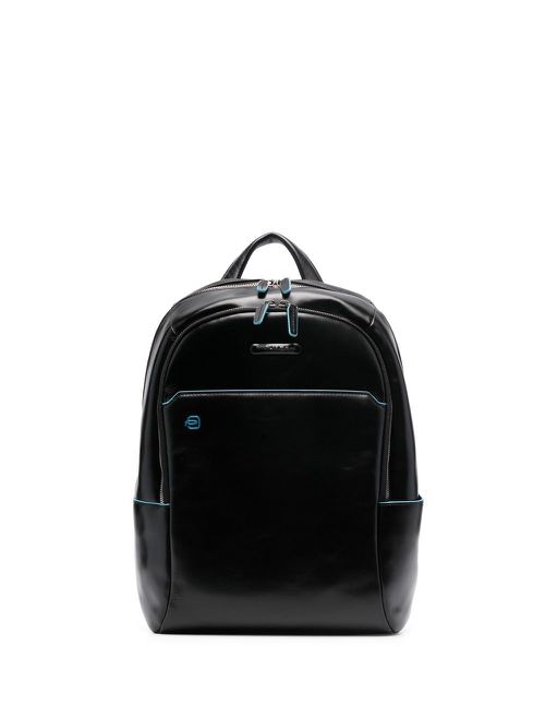Calf-leather two-zip backpack - Black