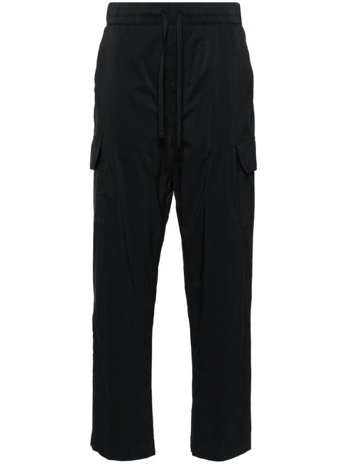 Elasticated-waist straight-leg trousers - Black