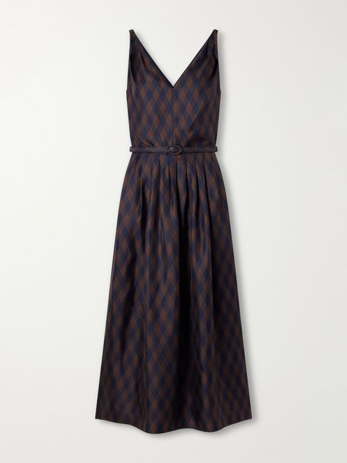 Argyle Silk-twill Midi Dress - Brown