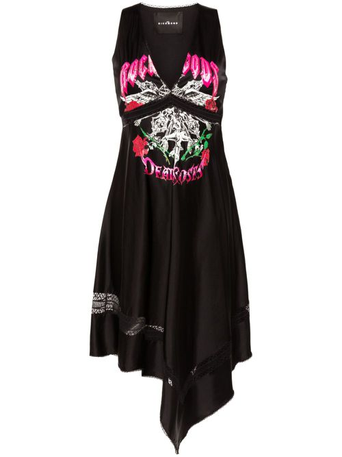 Asymmetric graphic-print midi dress - Black