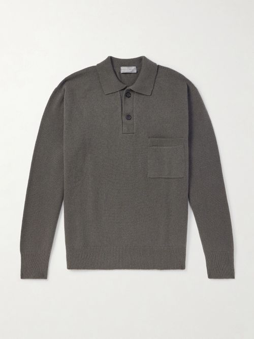 Merino Wool and Cashmere-Blend Polo Sweater - Men - Brown