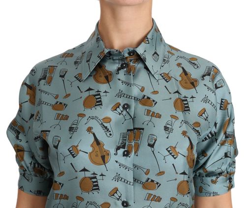 Musical Instruments Silk Shirt — Blue