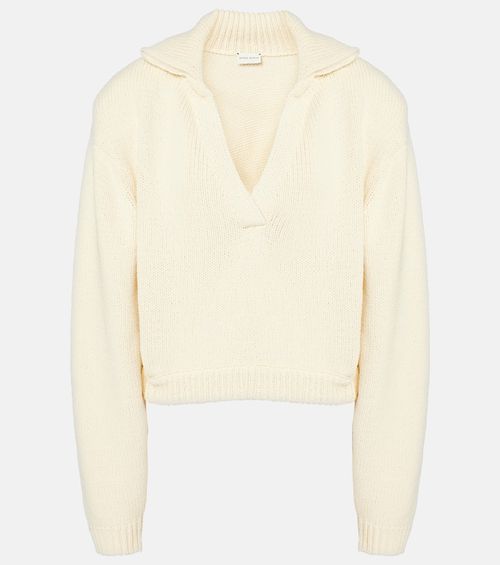 Cropped cotton-blend polo sweater