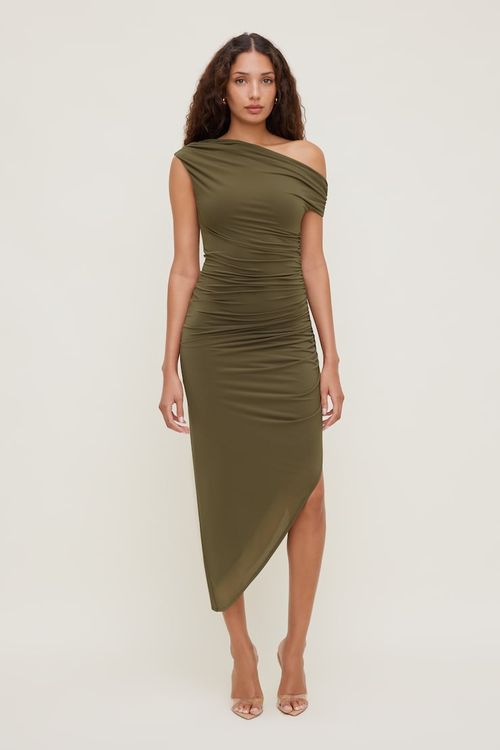 Veronica Asymmetric Midi Dress - Green - Women Clothing