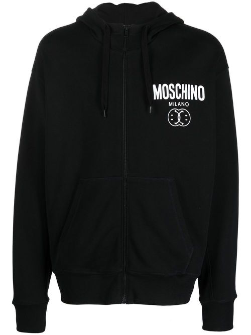 Logo-print cotton hoodie - Black