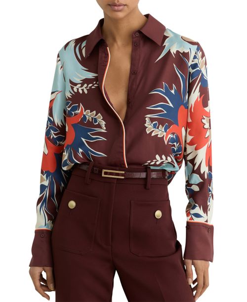 Women's Printed Button-Through Shirt - Burgundy