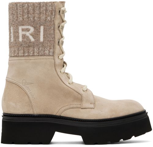 Tan knit collar combat boots