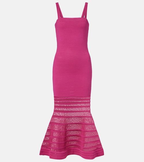 Vallarie ribbed-knit sheer midi dress