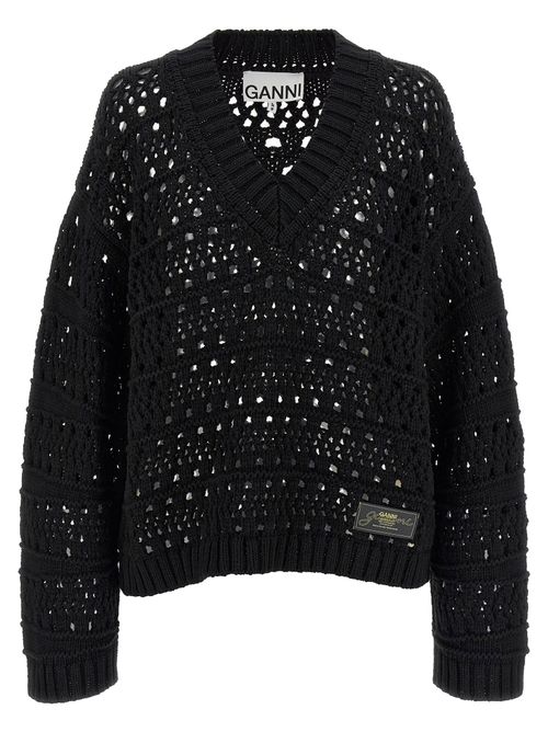 Openwork Crochet Sweater — Black