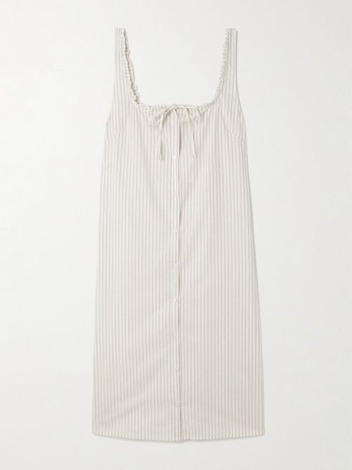 Ruffled Striped Organic Cotton-poplin Dress - White