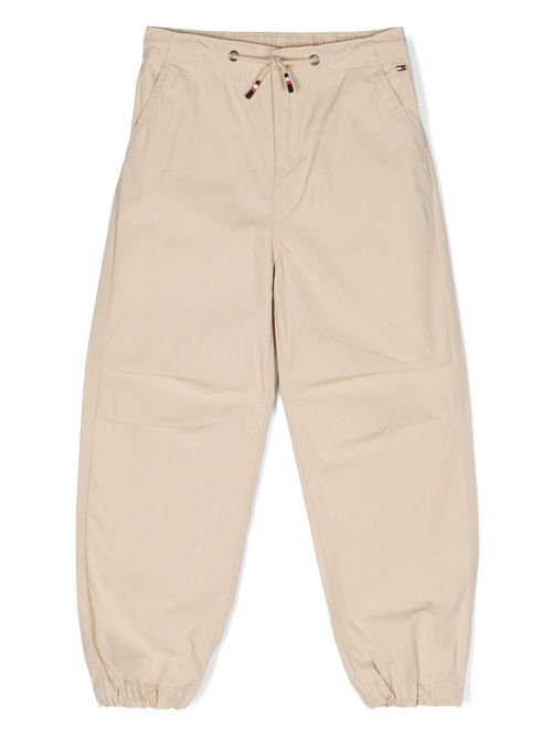 Embroidered-logo cotton trousers - Neutrals
