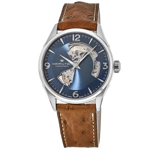 Jazzmaster Open Heart Blue Dial Leather Strap Men's Watch H32705041