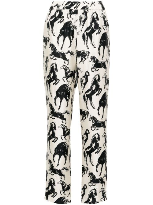 Horse-print silk tapered trousers - Neutrals