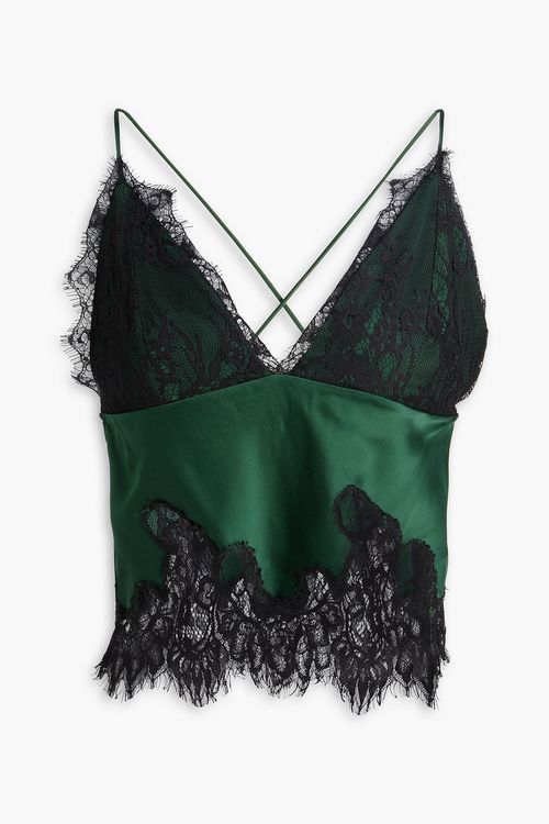 Alice Olivia - Claudia lace-paneled crepe de chine camisole - Green - US 4