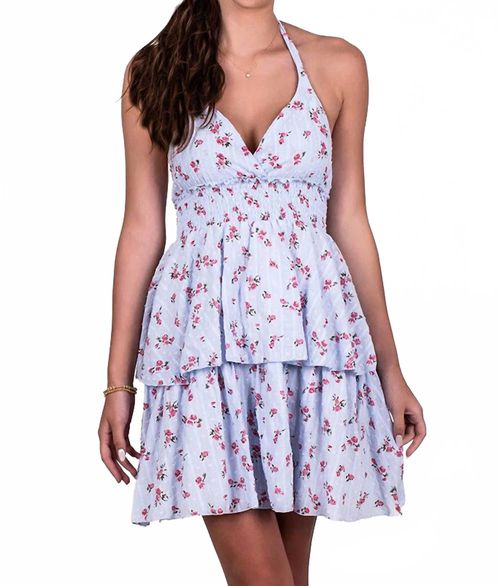 Women's Floral Swiss Dot Halter Dress In Blue