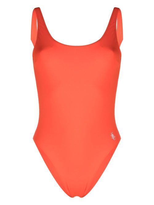 Logo-print open-back swimsuit