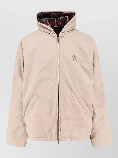 Balenciaga - cotton blend hooded jacket embroidered logo