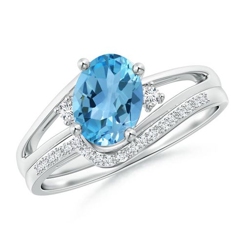 Angara 1.5 Carats Oval Swiss Blue Topaz and Diamond Bridal Set in Platinum