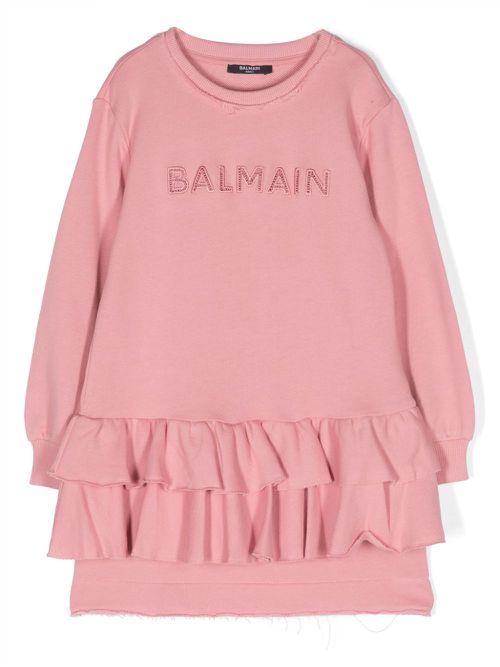 Logo-embroidered ruffled dress - Pink