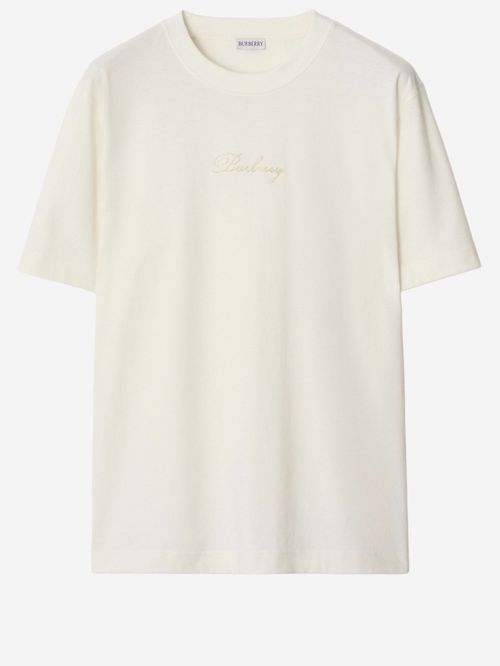 White Crewneck Logo Embroidery T-Shirt