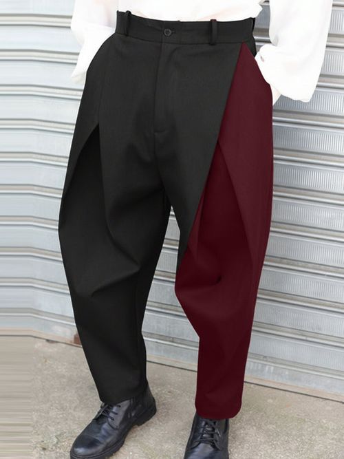Men's Contrast Color Casual Pant SKUL48821 - Wine Red / S