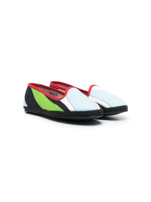 Abstract-pattern canvas ballerina shoes - Blue