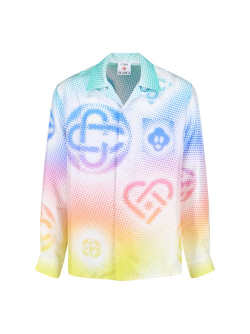 Men's Silk Shirt with Logo Repeat Half-Tone Print