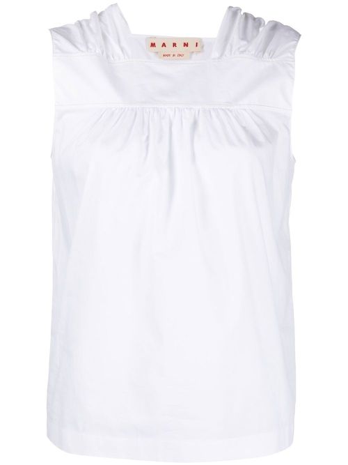 Ruched sleeveless cotton top - White