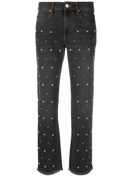 Bead-embellished straight jeans - Black
