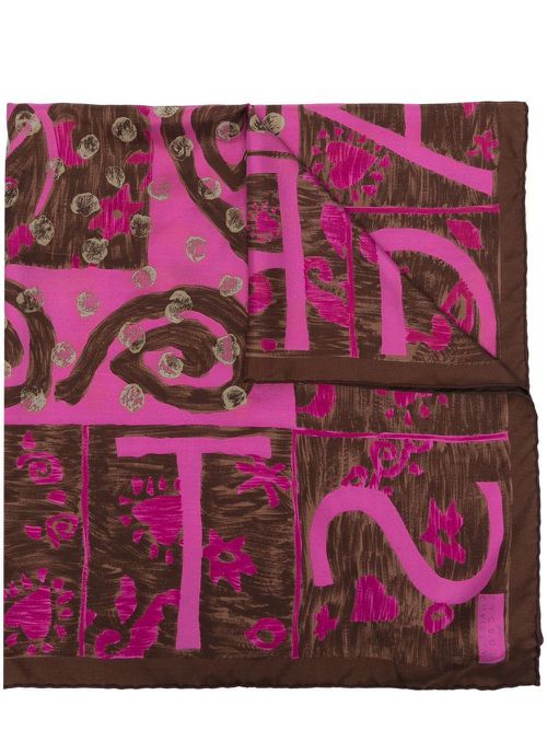 2000s abstract-print silk scarf - Brown