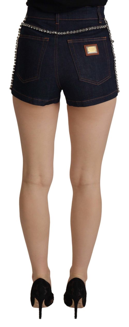 Crystal-Embellished Denim Shorts — Blue