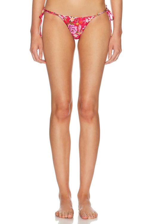 PatBO Peony Print Tie Bikini Bottom in Red - Red. M also in L