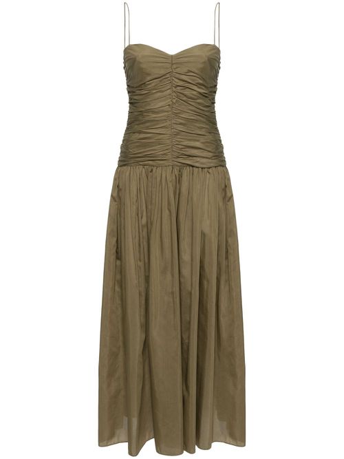 Drop-waist gathered midi dress - Green