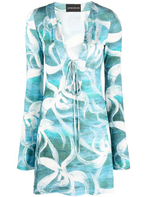 Floral-print long-sleeve minidress - Blue