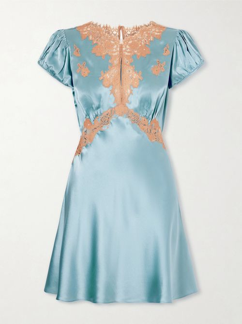Junia Lace-trimmed Silk-satin Mini Dress - Blue